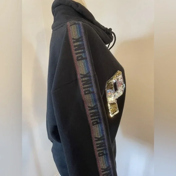 VICTORIAS SECRET PINK COWL NECK PULLOVER HOODIE FASHION SHOW 2018 RAINBOW SEQUIN - Picture 3 of 4